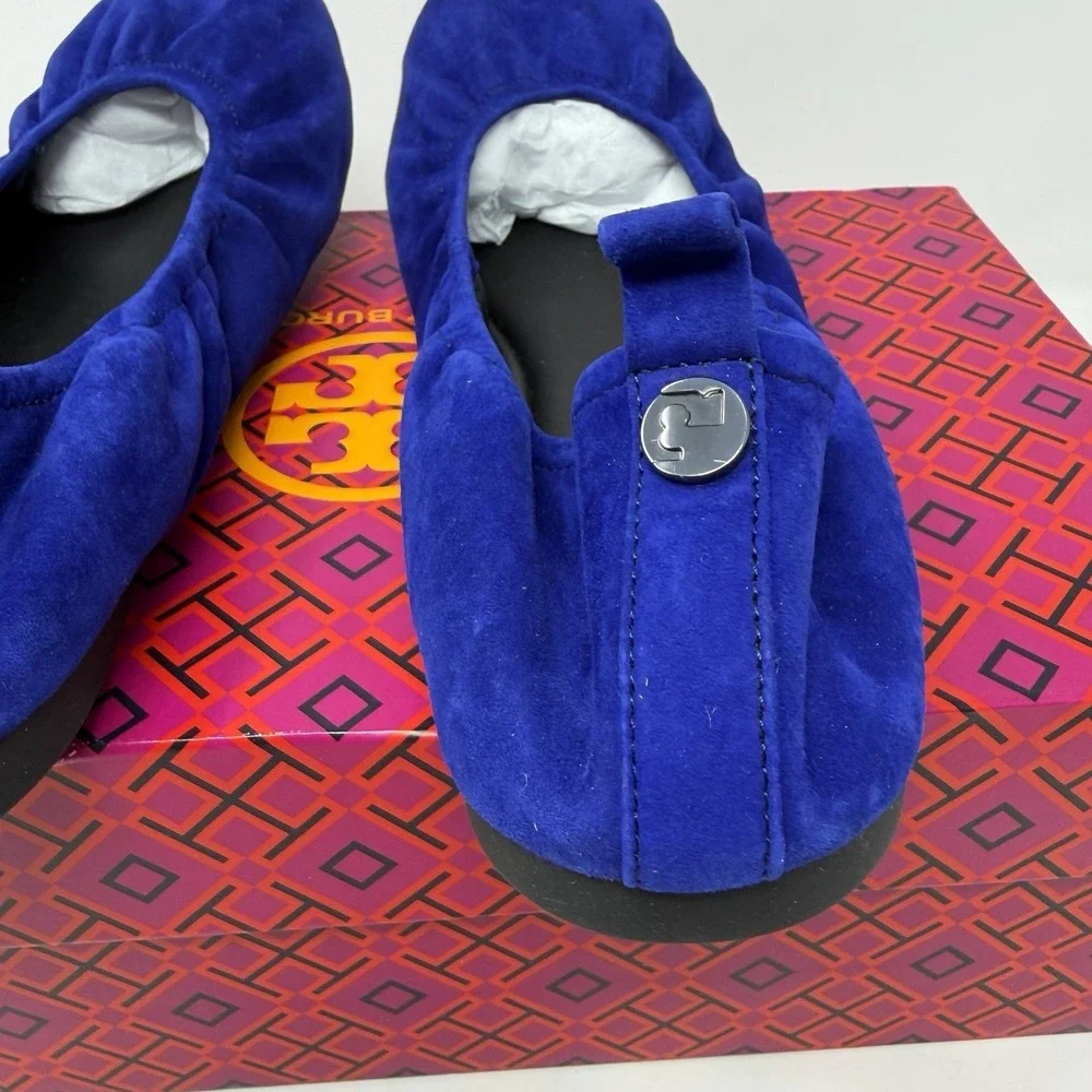 Tory Burch Eddie Ballet 2.0 Suede Flats Dark Indigo‎ 400 Womens Size 9.5 NIB